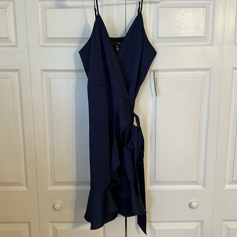 Navy blue silky wrap dress